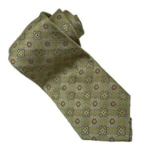 Gladson Silk Tie Men Green Floral Geometric Wedding Business Silk Woven Formal